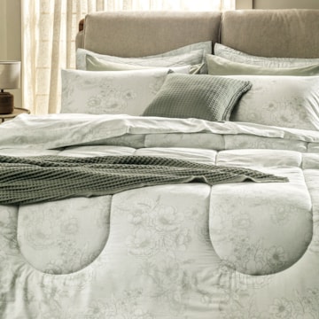 Kit Colcha Cobre-Leito Queen Karsten Rebeca Dupla Face 100% Algodão 160 Fios c/ Porta Travesseiro (3 Peças)