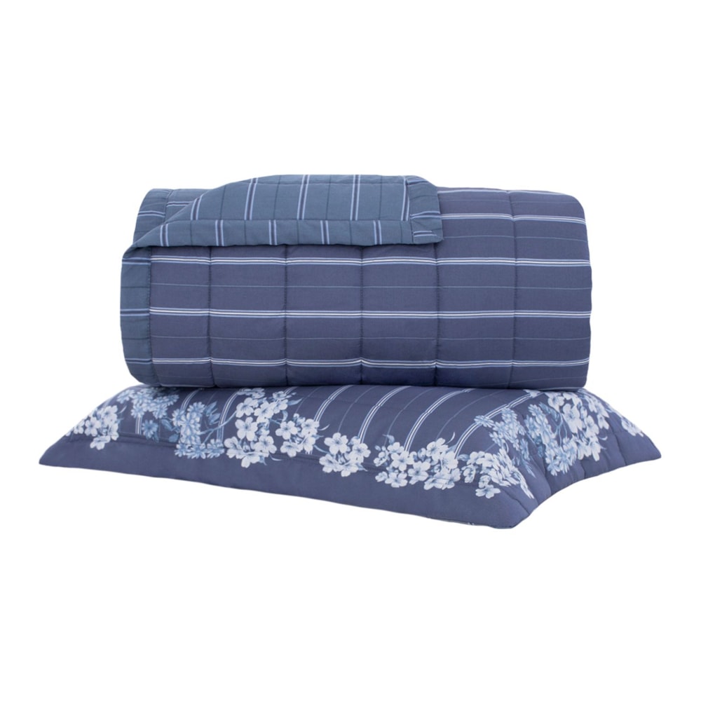 Kit Colcha Cobre-Leito Solteiro Buddemeyer Percalle Annie Dupla Face 100% Algodão Fio Penteado 180 Fios (2 Peças)