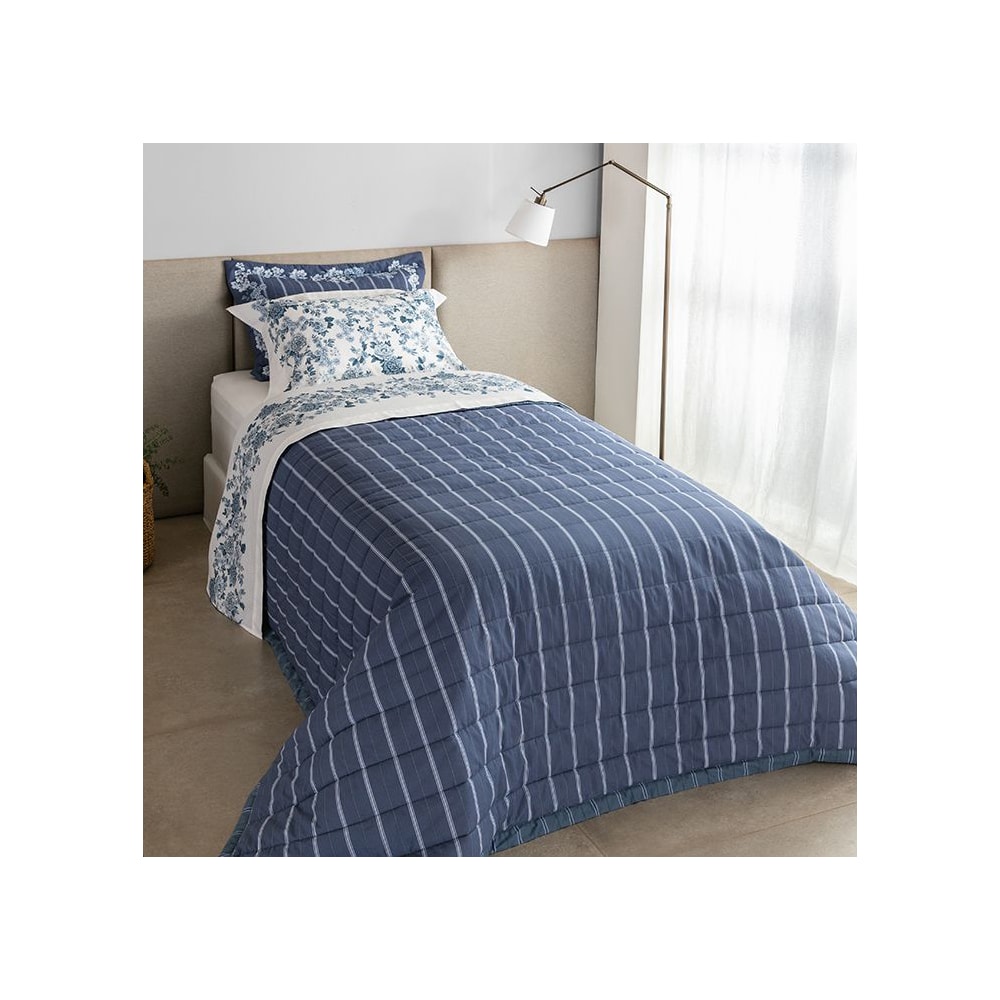 Kit Colcha Cobre-Leito Solteiro Buddemeyer Percalle Annie Dupla Face 100% Algodão Fio Penteado 180 Fios (2 Peças)