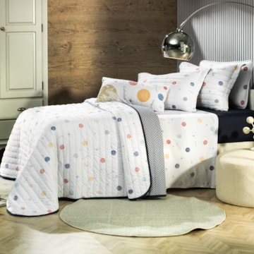 Kit Colcha Cobre-Leito Solteiro Infantil Altenburg Astro Kids Dupla Face Malha Fio Penteado 100% Algodão (2 Peças)