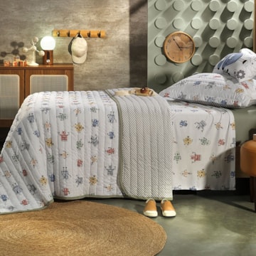 Kit Colcha Cobre-Leito Solteiro Infantil Altenburg Cyberfofos Dupla Face Malha Fio Penteado 100% Algodão (2 Peças)