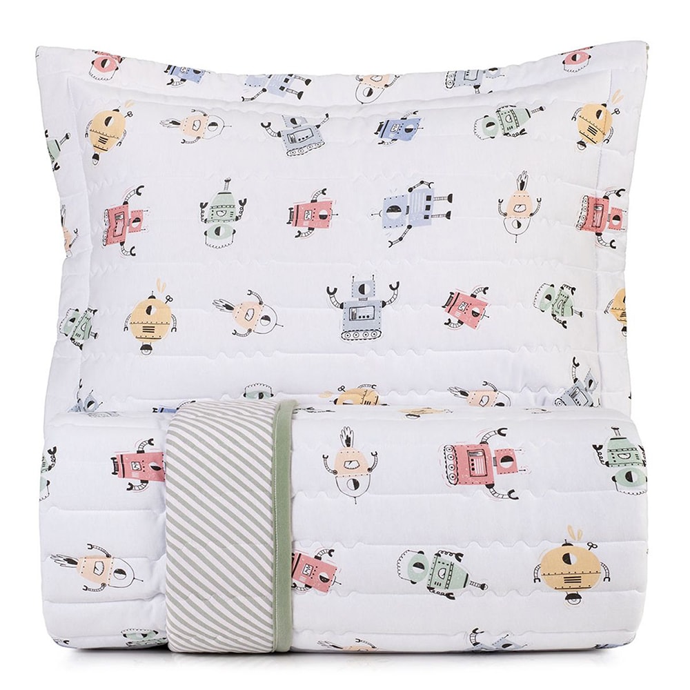 Kit Colcha Cobre-Leito Solteiro Infantil Altenburg Cyberfofos Dupla Face Malha Fio Penteado 100% Algodão (2 Peças)