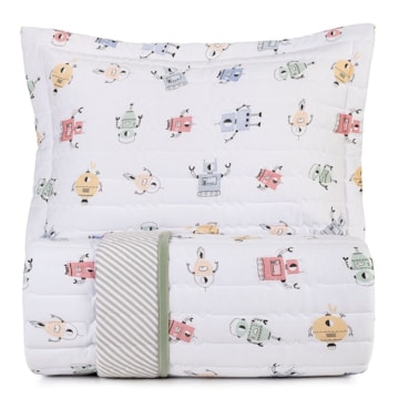 Kit Colcha Cobre-Leito Solteiro Infantil Altenburg Cyberfofos Dupla Face Malha Fio Penteado 100% Algodão (2 Peças)
