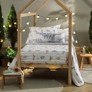 Kit Colcha Cobre-Leito Solteiro Infantil Altenburg Rugidino Dupla Face Malha Fio Penteado 100% Algodão (2 Peças)