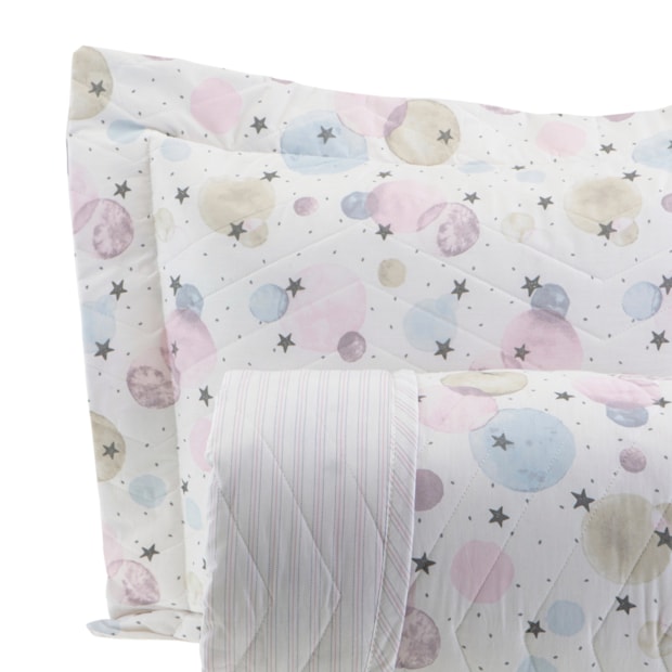 Kit Colcha Cobre-Leito Solteiro Kacyumara Vintage Babalu Dupla Face 100% Algodão Egípcio Percal 200 Fios (2 Peças)