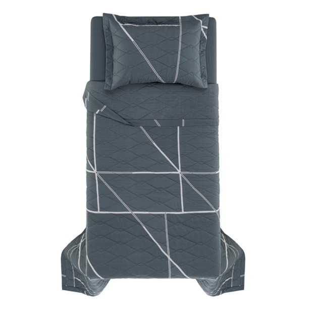 Kit Colcha Cobre-Leito Solteiro Karsten Arthur Dupla Face 100% Algodão 160 Fios c/ Porta Travesseiro (2 Peças)