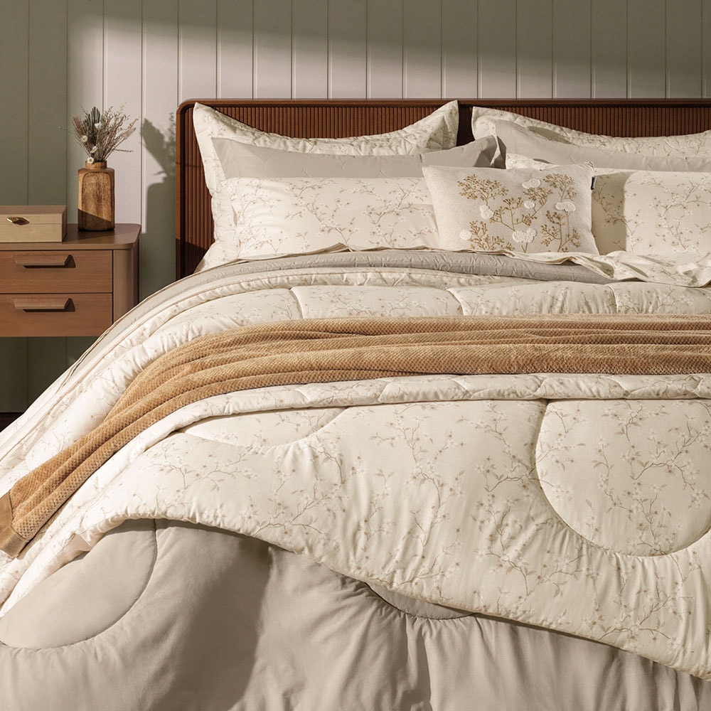 Kit Colcha Cobre-Leito Solteiro Karsten Beatriz Dupla Face 100% Algodão 160 Fios c/ Porta Travesseiro (2 Peças)