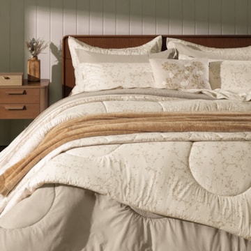 Kit Colcha Cobre-Leito Solteiro Karsten Beatriz Dupla Face 100% Algodão 160 Fios c/ Porta Travesseiro (2 Peças)