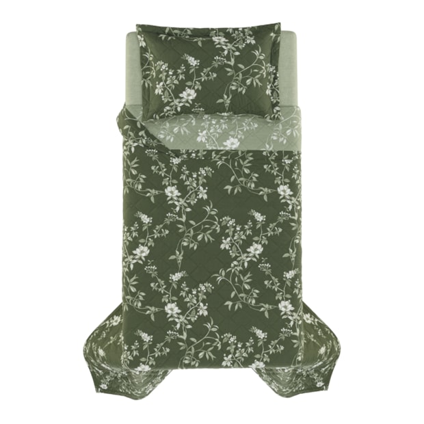 Kit Colcha Cobre-Leito Solteiro Karsten Marcella Dupla Face 100% Algodão 160 Fios c/ Porta Travesseiro (2 Peças)