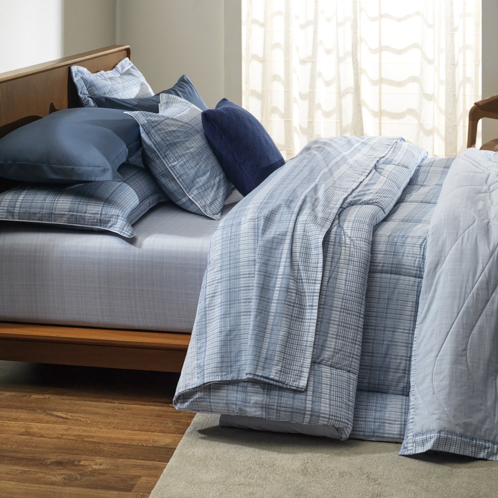 Kit Colcha Cobre-Leito Solteiro Karsten Samuel Dupla Face 100% Algodão Percal 200 Fios c/ Porta Travesseiro (2 Peças)