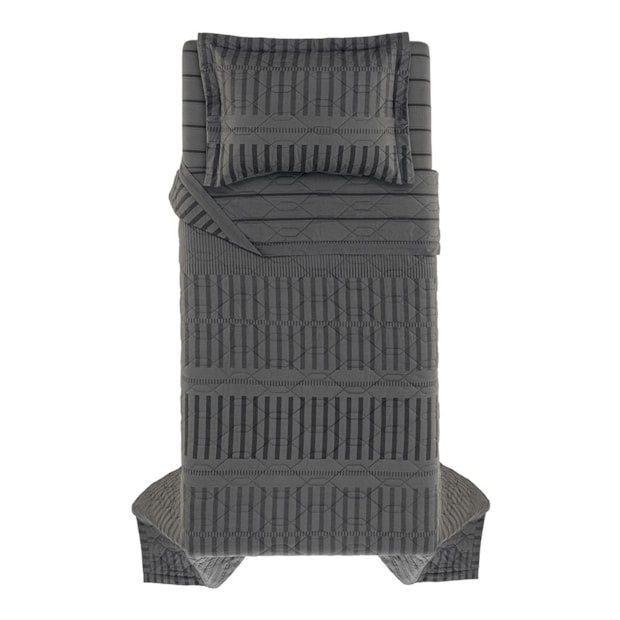 Kit Colcha Cobre-Leito Solteiro Karsten Tales Dupla Face 100% Algodão 160 Fios c/ Porta Travesseiro (2 Peças)