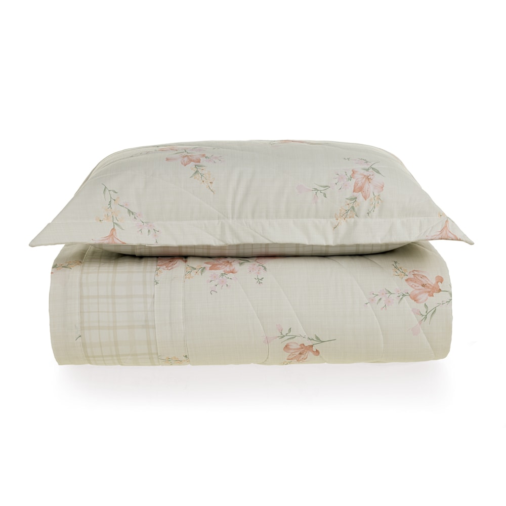 Kit Colcha Cobre-Leito Solteiro Karsten Tarsila Dupla Face 100% Algodão Percal 200 Fios c/ Porta Travesseiro (2 Peças)