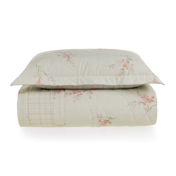 Kit Colcha Cobre-Leito Solteiro Karsten Tarsila Dupla Face 100% Algodão Percal 200 Fios c/ Porta Travesseiro (2 Peças)