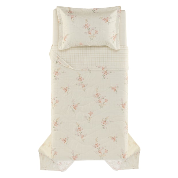 Kit Colcha Cobre-Leito Solteiro Karsten Tarsila Dupla Face 100% Algodão Percal 200 Fios c/ Porta Travesseiro (2 Peças)