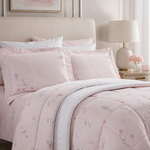Kit Colcha Infantil Casal Kacyumara Casa K Vida Bela Mimis Dupla Face 100% Algodão Egípcio Percal 200 Fios (3 Peças)