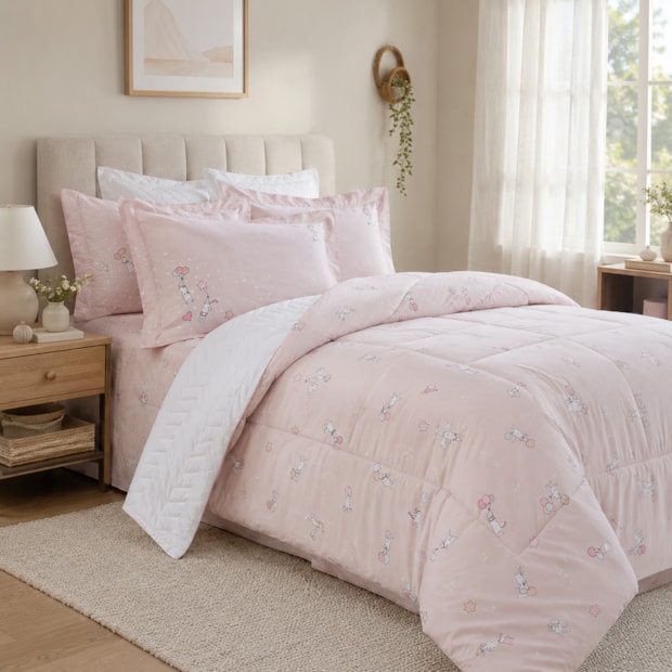 Kit Colcha Infantil Casal Kacyumara Casa K Vida Bela Mimis Dupla Face 100% Algodão Egípcio Percal 200 Fios (3 Peças)