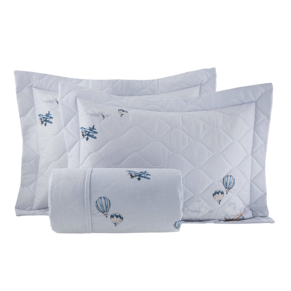 Kit Colcha Infantil Casal Kacyumara Casa K Vida Bela Skyplane Dupla Face 100% Algodão Egípcio Percal 200 Fios (3 Peças)