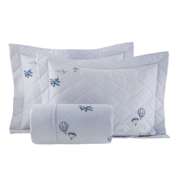Kit Colcha Infantil Casal Kacyumara Casa K Vida Bela Skyplane Dupla Face 100% Algodão Egípcio Percal 200 Fios (3 Peças)