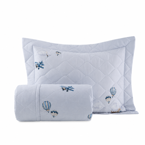 Kit Colcha Infantil Solteiro Casa K Vida Bela Skyplane Dupla Face 100% Algodão Egípcio Percal 200 Fios (2 Peças)