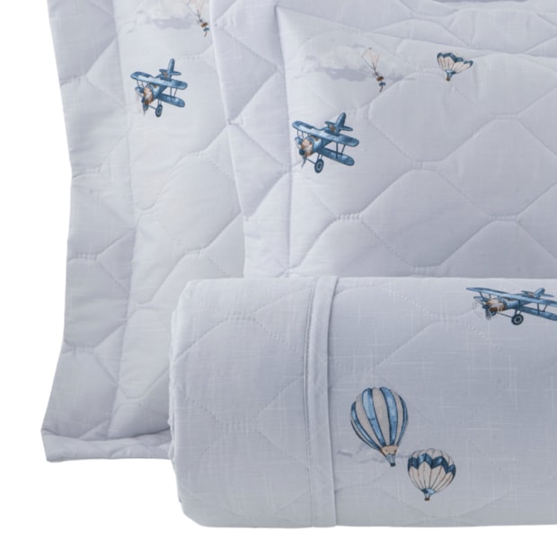 Kit Colcha Infantil Solteiro Casa K Vida Bela Skyplane Dupla Face 100% Algodão Egípcio Percal 200 Fios (2 Peças)