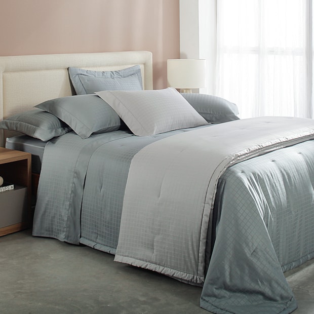 Kit Colcha King Size Buddemeyer Damask Square 100% Algodão Fio Penteado Cetim 300 Fios (3 Peças)