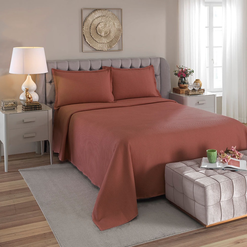 Kit Colcha King Size Dohler Piquet AM-1558 Liso 100% Algodão (3 Peças)