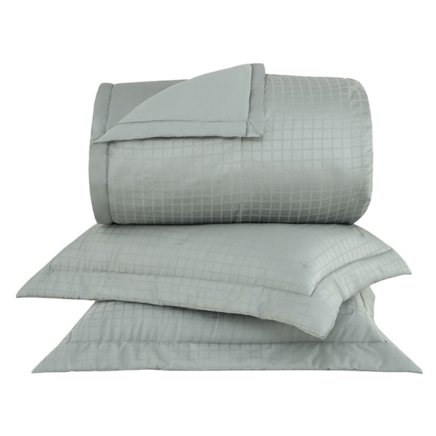 Kit Colcha Queen Buddemeyer Damask Square 100% Algodão Fio Penteado Cetim 300 Fios (3 Peças)