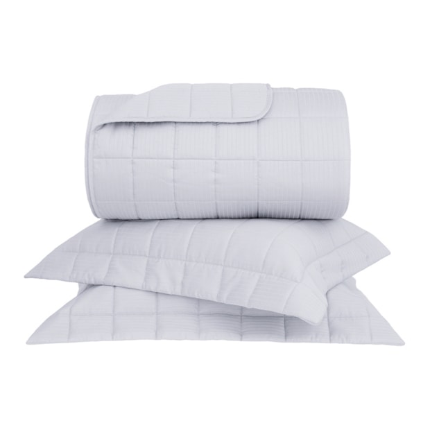 Kit Colcha Queen Buddemeyer Damask Stripes 100% Algodão Fio Penteado Cetim 300 Fios (3 Peças)