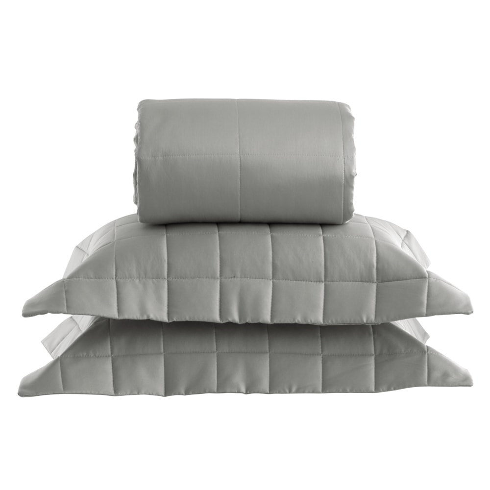 Kit Colcha Queen Kacyumara Satinée Square Dupla Face 100% Algodão Egípcio Percal 300 Fios (3 Peças)