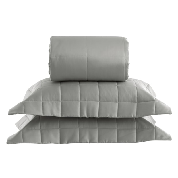 Kit Colcha Queen Kacyumara Satinée Square Dupla Face 100% Algodão Egípcio Percal 300 Fios (3 Peças)