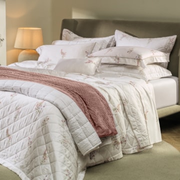 Kit Colcha Queen Karsten Arabella Dupla Face 100% Algodão Egípcio Cetim 300 Fios c/ Porta Travesseiro (3 Peças)