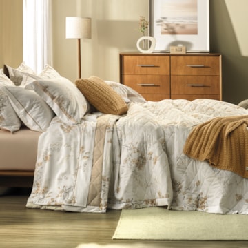 Kit Colcha Queen Karsten Dalila Dupla Face 100% Algodão Egípcio Cetim 300 Fios c/ Porta Travesseiro (3 Peças)