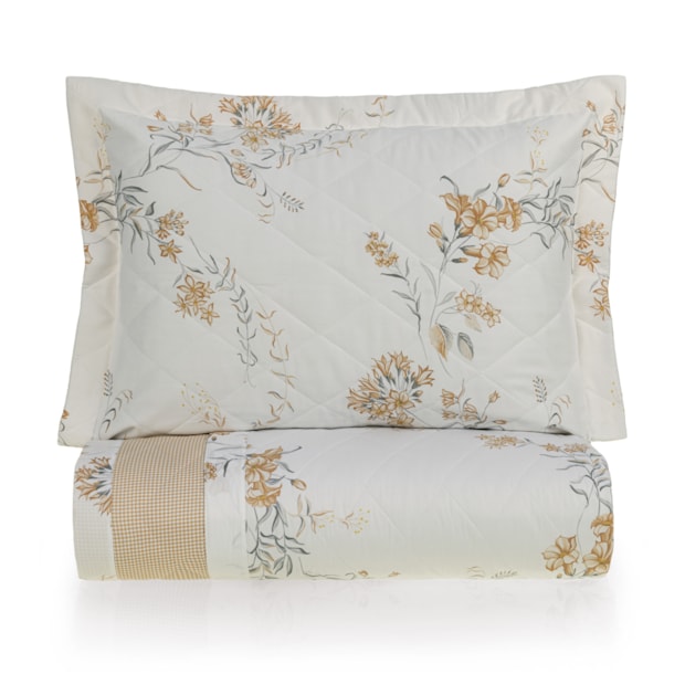 Kit Colcha Queen Karsten Dalila Dupla Face 100% Algodão Egípcio Cetim 300 Fios c/ Porta Travesseiro (3 Peças)