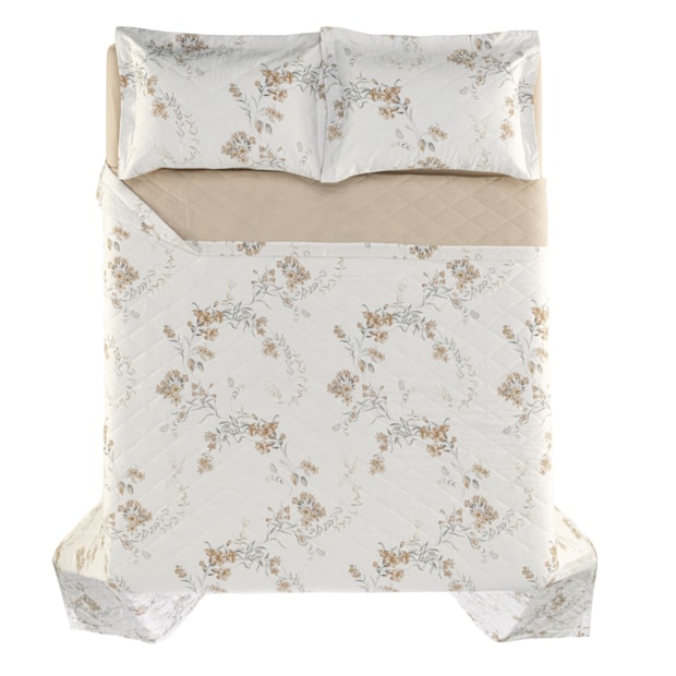 Kit Colcha Queen Karsten Dalila Dupla Face 100% Algodão Egípcio Cetim 300 Fios c/ Porta Travesseiro (3 Peças)