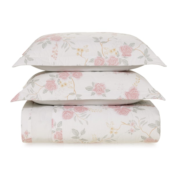 Kit Colcha Queen Karsten Ester Dupla Face 100% Algodão Fio Penteado Percal 200 Fios C/ Porta Travesseiro (3 Peças)