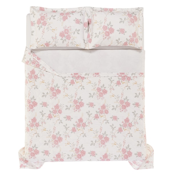 Kit Colcha Queen Karsten Ester Dupla Face 100% Algodão Fio Penteado Percal 200 Fios C/ Porta Travesseiro (3 Peças)