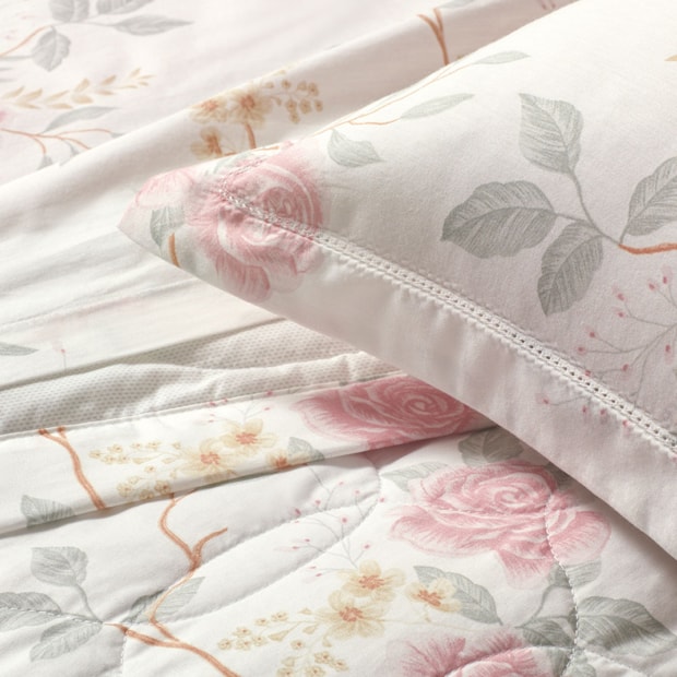 Kit Colcha Queen Karsten Ester Dupla Face 100% Algodão Fio Penteado Percal 200 Fios C/ Porta Travesseiro (3 Peças)