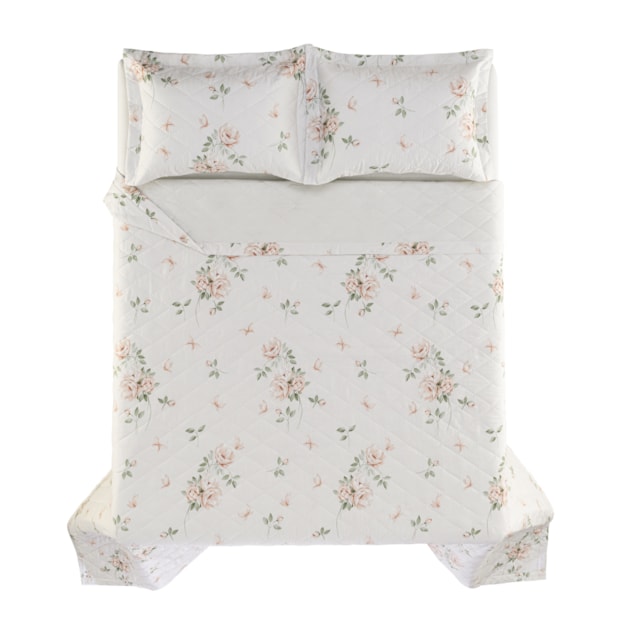 Kit Colcha Queen Karsten Felícia Dupla Face 100% Algodão Egípcio Cetim 300 Fios c/ Porta Travesseiro (3 Peças)