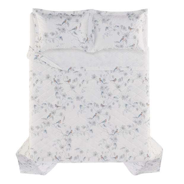 Kit Colcha Queen Karsten Videira Dupla Face 100% Algodão Egípcio Cetim 300 Fios c/ Porta Travesseiro (3 Peças)