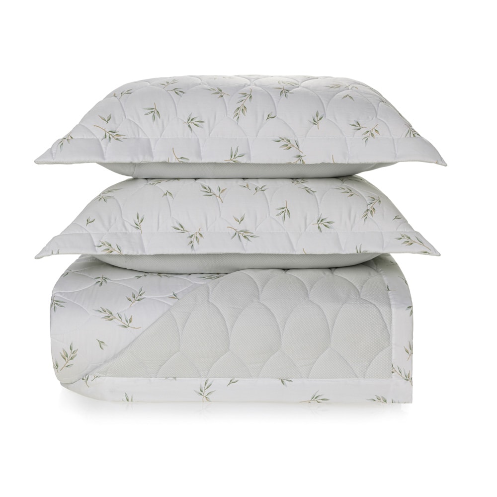 Kit Colcha Queen Trussardi Olivo 100% Algodão Egípcio Cetim 300 Fios (3 Peças)