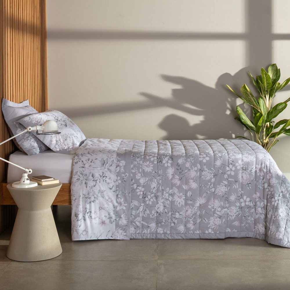 Kit Colcha Solteiro Buddemeyer Percalle Proteas Dupla Face 100% Algodão Fio Penteado 180 Fios (2 Peç