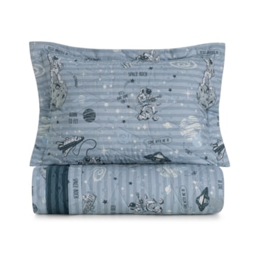 Kit Colcha Solteiro Infantil Karsten Espacial Dupla Face 100% Algodão Percal 200 Fios c/ Porta Travesseiro (2 Peças)