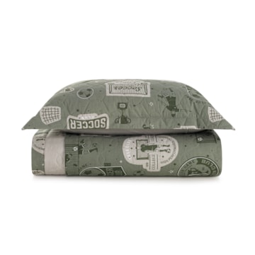 Kit Colcha Solteiro Infantil Karsten Futebol Dupla Face 100% Algodão Percal 200 Fios c/ Porta Travesseiro (2 Peças)