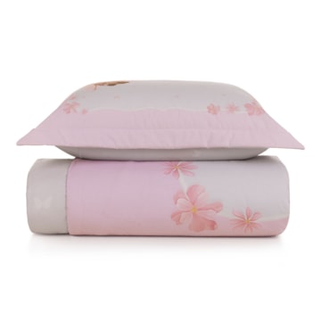Kit Colcha Solteiro Infantil Karsten Graciela Dupla Face 100% Algodão Percal 200 Fios c/ Porta Travesseiro (2 Peças)