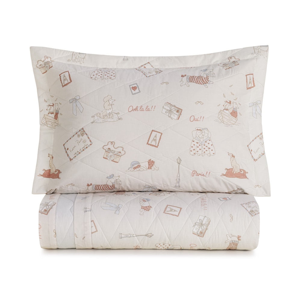 Kit Colcha Solteiro Infantil Karsten Jolie Dupla Face 100% Algodão Percal 200 Fios c/ Porta Travesseiro (2 Peças)