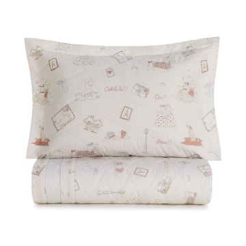 Kit Colcha Solteiro Infantil Karsten Jolie Dupla Face 100% Algodão Percal 200 Fios c/ Porta Travesseiro (2 Peças)