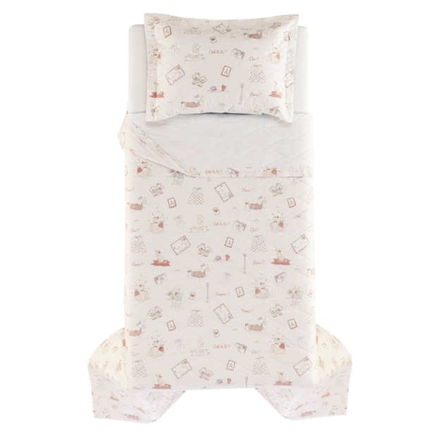 Kit Colcha Solteiro Infantil Karsten Jolie Dupla Face 100% Algodão Percal 200 Fios c/ Porta Travesseiro (2 Peças)