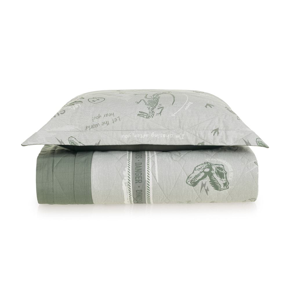 Kit Colcha Solteiro Infantil Karsten Jurassic Dupla Face 100% Algodão Percal 200 Fios c/ Porta Travesseiro (2 Peças)
