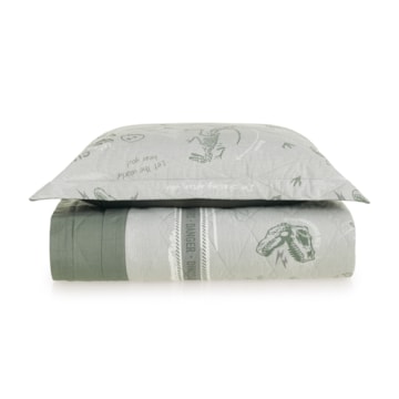 Kit Colcha Solteiro Infantil Karsten Jurassic Dupla Face 100% Algodão Percal 200 Fios c/ Porta Travesseiro (2 Peças)