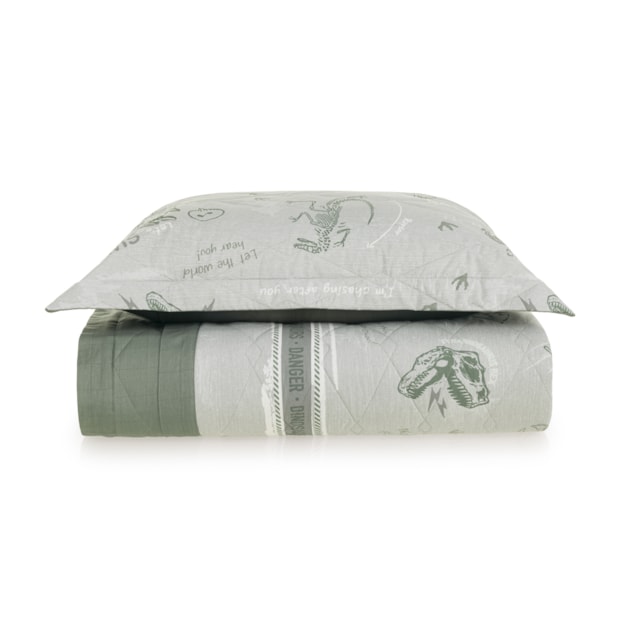 Kit Colcha Solteiro Infantil Karsten Jurassic Dupla Face 100% Algodão Percal 200 Fios c/ Porta Travesseiro (2 Peças)